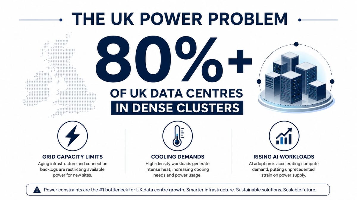 An infographic showing that over 80 percent of UK data centres are concentrated in dense clusters.