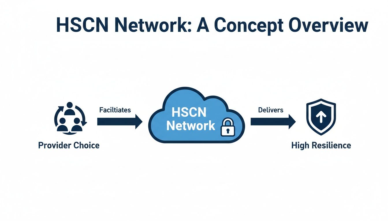 A concept overview of the HSCN Network, showing how provider choice facilitates secure and resilient services.