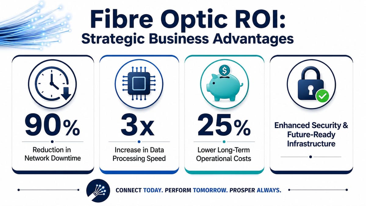 An infographic highlighting the strategic business advantages and return on investment of using fibre optic technology.