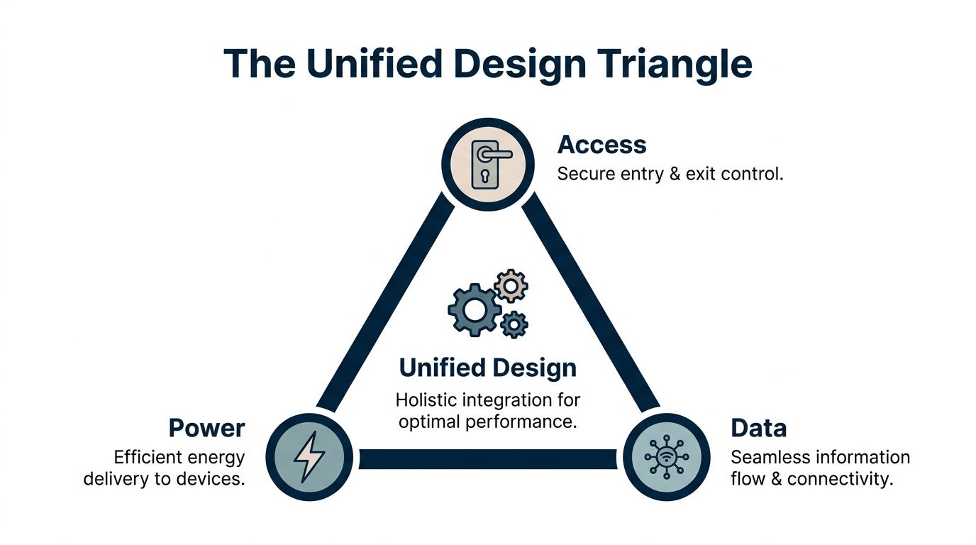 A diagram titled The Unified Design Triangle showing the relationship between Access, Power, and Data integration.