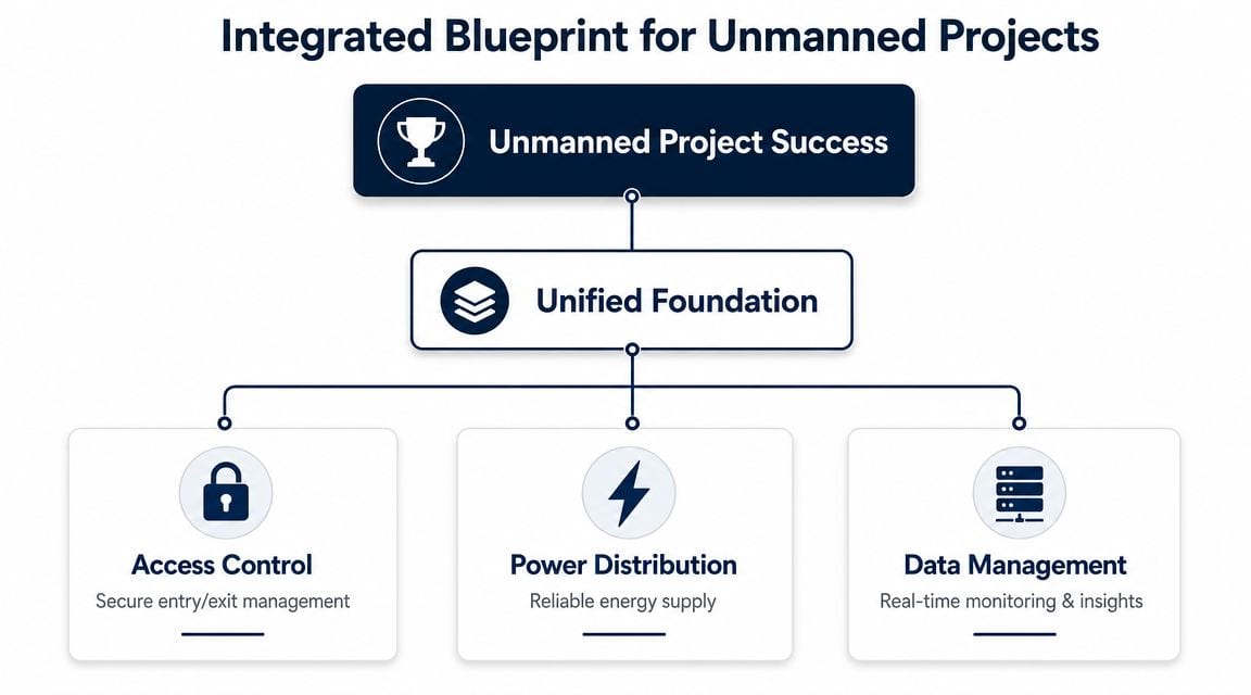 A diagram illustrating an integrated blueprint for achieving unmanned project success through a unified foundation.