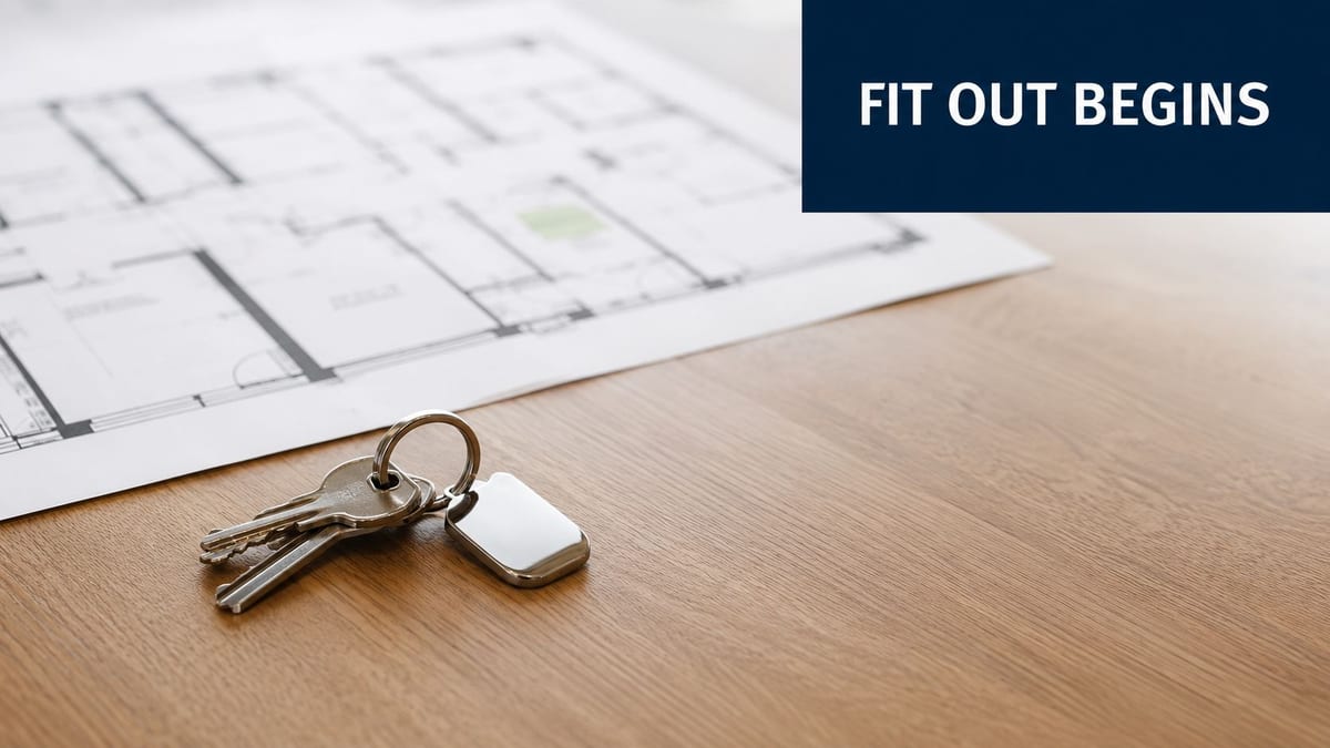 A set of silver keys on a wooden desk next to floor plan blueprints.