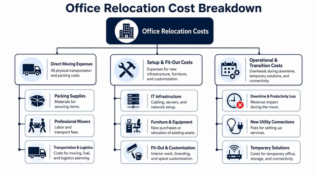 An infographic showing the breakdown of various costs associated with an office relocation project.