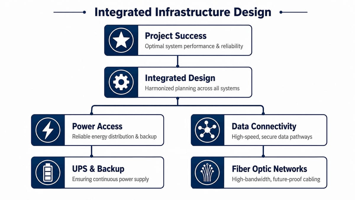 A diagram illustrating the hierarchy of an integrated infrastructure design for achieving reliable system performance and connectivity.