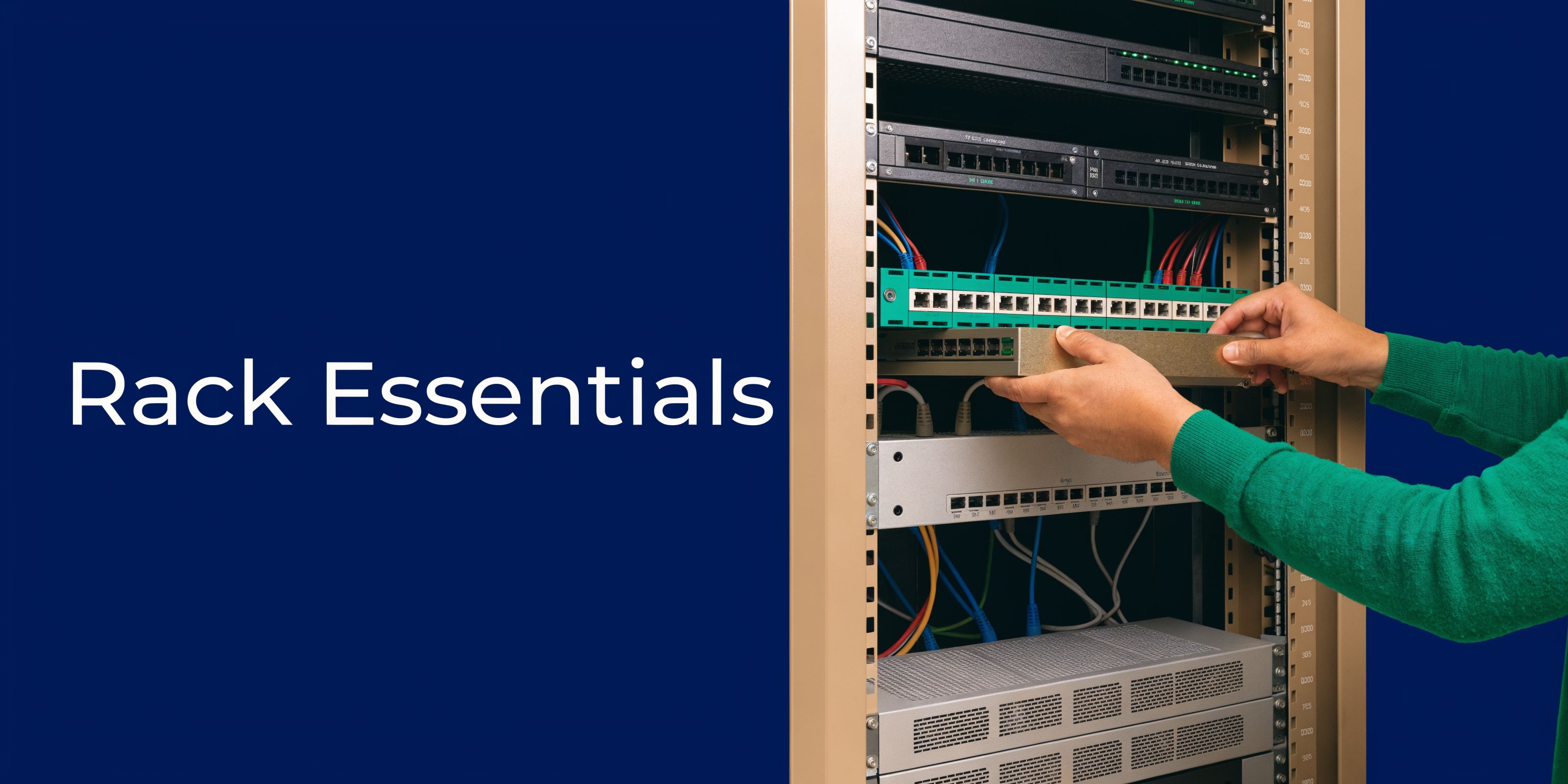 A technician installing networking equipment into a server rack to organize connectivity in a data center.