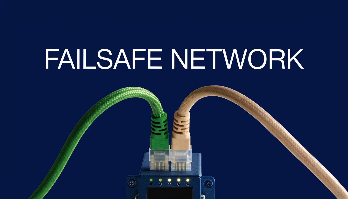 A dual Ethernet cable connection plugged into a router, illustrating a robust and reliable failsafe network system.